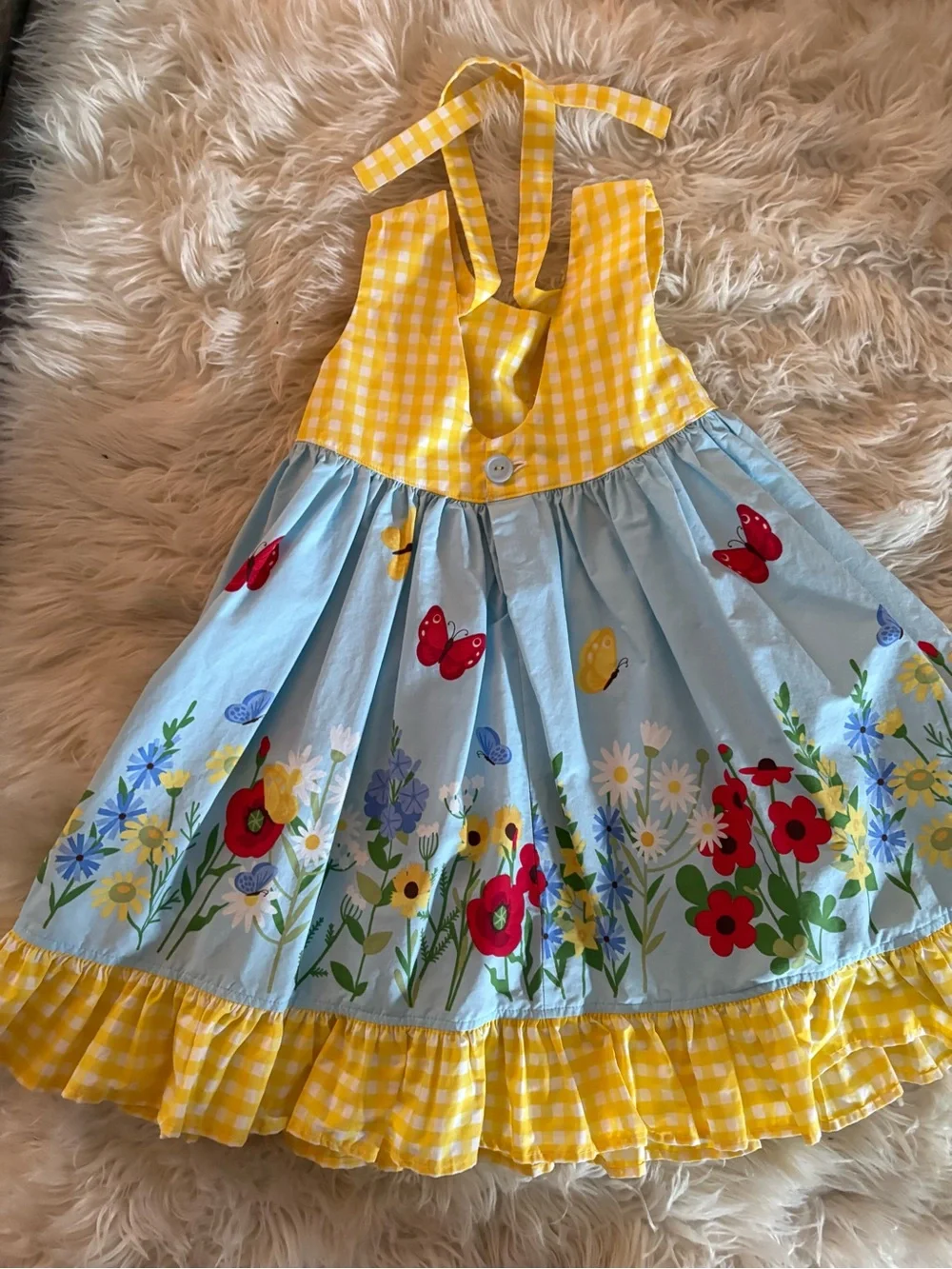 Eleanor Rose Children's Yellow Gingham & Blue Floral Garden Dress